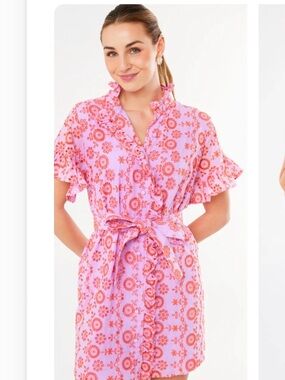 Abbey Glass Katie Eyelet Dress Lilac/Coral